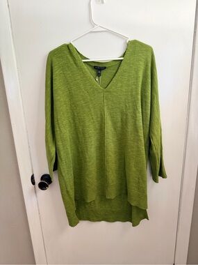 Eileen Fisher Olive Green V-Neck Knit Top